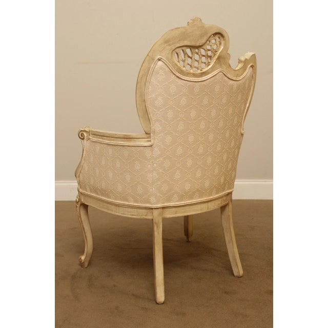 French Louis XV Style Vintage Pair Cream Painted Tufted Fire Side Chairs For Sale - Image 10 of 13
