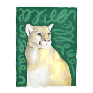 She Purrs - Green Cougar Portrait Painting on Paper Original Artwork by Kellie Newsome