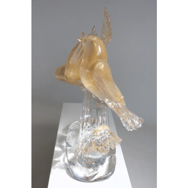 Italian Hand-Blown Murano Glass and 24 Karat Gold Bird Sculpture by Elio Raffaeli, 1970s For Sale - Image 8 of 18