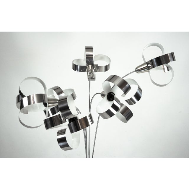 Space Age Italian Metal Floor Lamp with Floral Shades, 1970s For Sale - Image 10 of 14