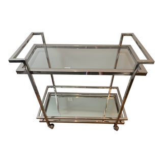 Gump's San Francisco Chrome & Glass Top Rolling Bar Cart For Sale