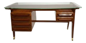 Wood and Brass Desk attributed to Vittorio Dassi, Italy, 1950s