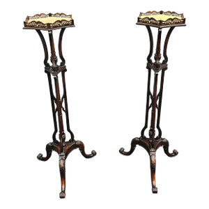 Pair of George III Style Carved and Galleried Mahogany Padestal-Fern Stands