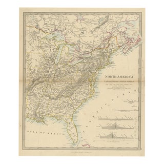 Antique Map of Canada and the United States with Canal Profiles, 1858 For Sale