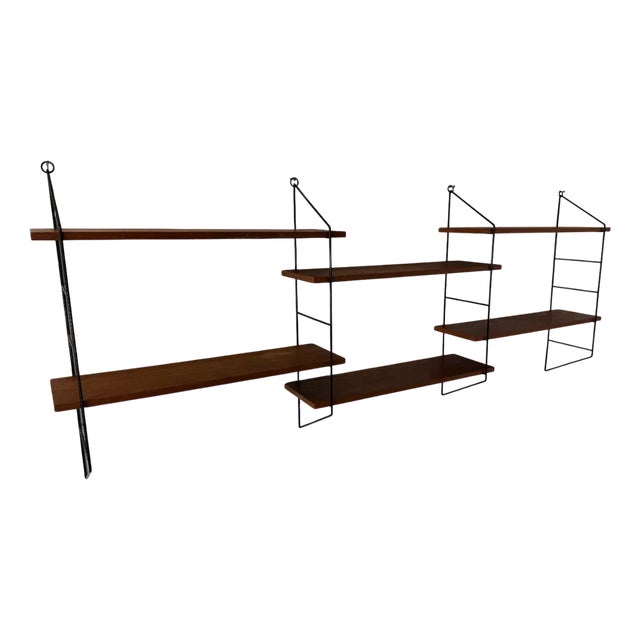 Mid-Century Modern Teak and Steel String Wall System by Kajsa & Nils Nisse Strinning for String, 1950s, Set of 6 For Sale