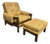 Vintage Tan Vinyl and Walnut Armchair & Ottoman For Sale