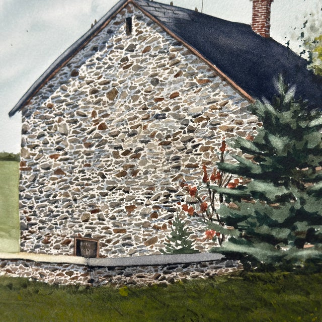 Linda Luke Pincock (American, 20th C) Farmhouse Landscape Watercolor Painting For Sale - Image 11 of 12