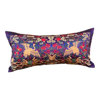 Hollywood Regency Royal Blue Asian Chinoiserie Boudoir Pillow For Sale