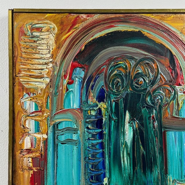 Abstract Vintage Abstract Expressionist Architectural Painting, Acrylic on Canvas For Sale - Image 3 of 9