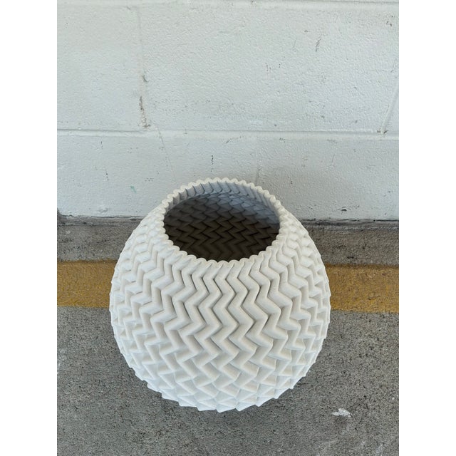 Currey & Company Currey & Co Plisse Medium White Vase For Sale - Image 4 of 4