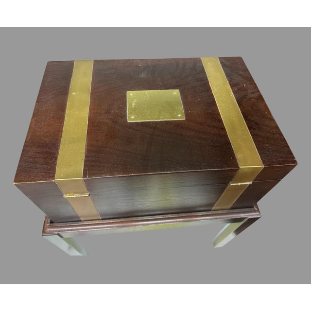 Traditional Antique Georgian Brass Bound Mahogany or Walnut Cellarette Box on Stand For Sale - Image 3 of 11