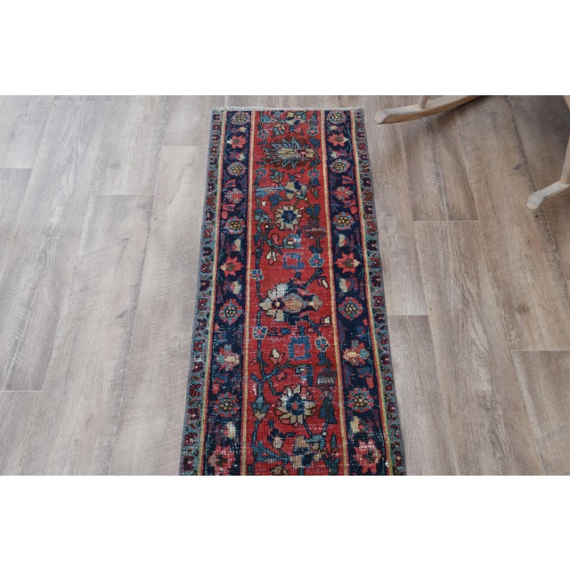 Red 1970s Turkish Oushak Handmade Wool Cotton Red Runner Rug For Sale - Image 8 of 11