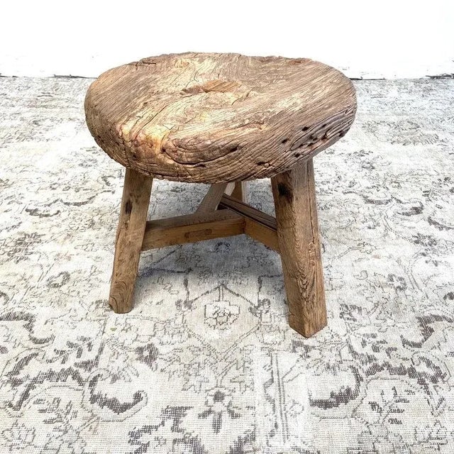 Mid 20th Century Vintage Elm Wood Wheel Side Table For Sale - Image 5 of 11