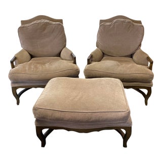 Kreiss Collection Marseilles Novasuede Lounge Chairs & Ottoman - Set of 3 For Sale
