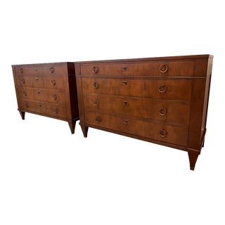 Mid 20th Century Baker Furniture Pair of 4 Drawer Neoclassical Bachelors Chests For Sale