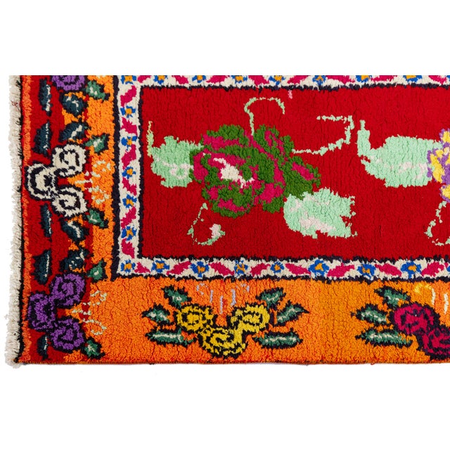 Pink 3 X 13 Handmade Vintage Turkish Wool Runner With Vibrant Floral Motifs For Sale - Image 8 of 10