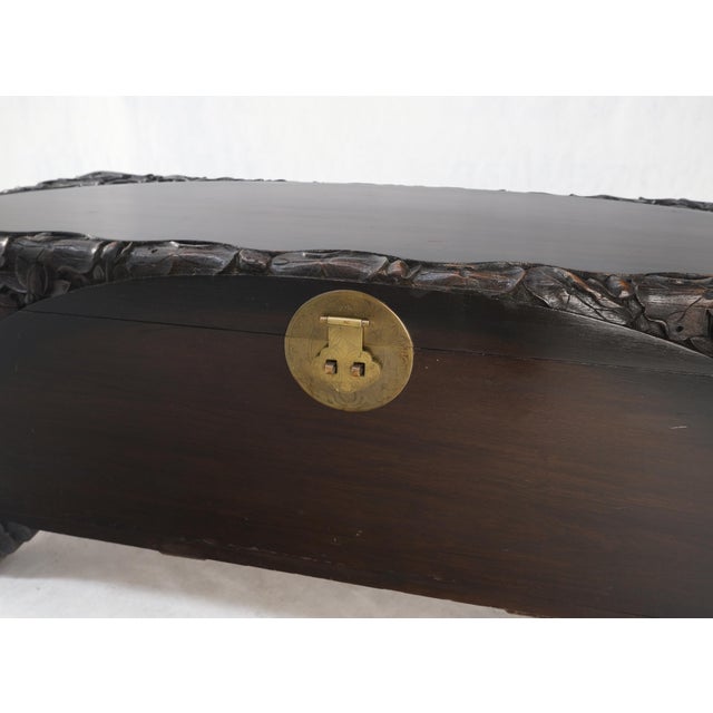 Ebonized Carved Teak Cedar Lined Brass Latch c. 1920s Trunk Hope Chest CLEAN! For Sale - Image 4 of 18
