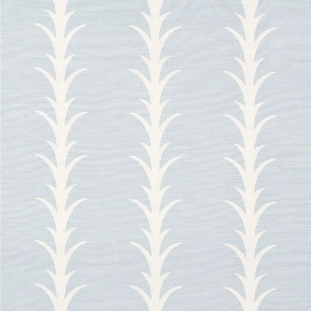Schumacher X Celerie Kemble Acanthus Stripe Fabric in Sky For Sale
