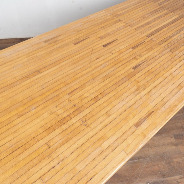 Early 21st Century Reclaimed Bowling Lane Wood Top Industrial Dining or Work Table For Sale - Image 5 of 13
