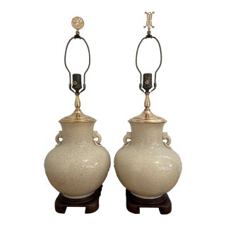 1970’s Wildwood Chinoiserie Crackle Glaze Jar Lamps on Ming Base - a Pair For Sale