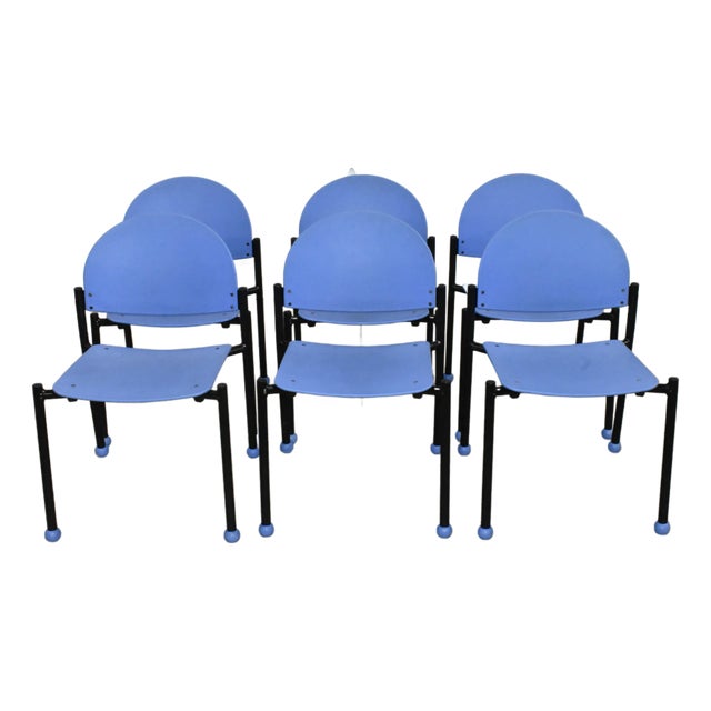 Set of 6 Ron Kemnitzer Stackable Bola Chairs in Blue For Sale