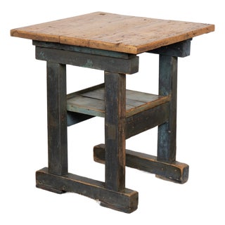 19th-Century Rustic Pine Console Table With Painted Base and Shelf For Sale
