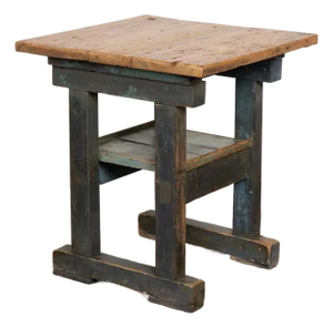 19th-Century Rustic Pine Console Table With Painted Base and Shelf