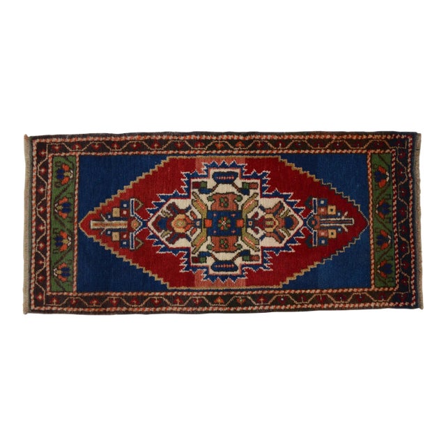Vintage Turkish Small Rug Hand Knotted Mat - 1'8" X 3'7" For Sale