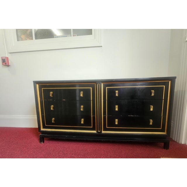 Mid-Century American of Martinsville Black Lacquer & Gold 6-Drawer Dresser For Sale - Image 11 of 11