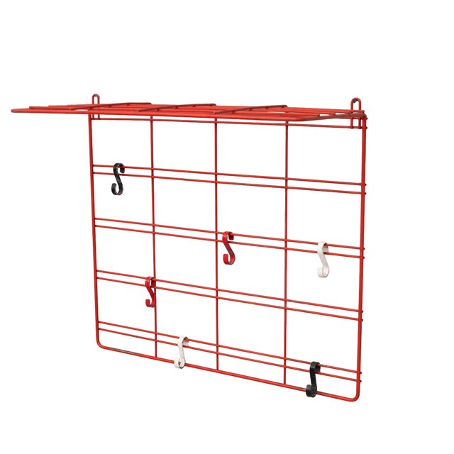 Very nice Red Metal Wire Coatrack .Hanging on the wall . comes with 6 Metal hooks . Typical 60ties . good used condition