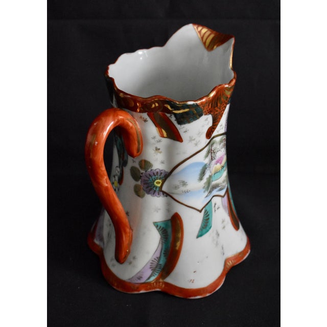 Japanese Antique Porcelain Pitcher Japanese Kutani Geisha Ware Hand Painted Gold Red Jug For Sale - Image 3 of 12