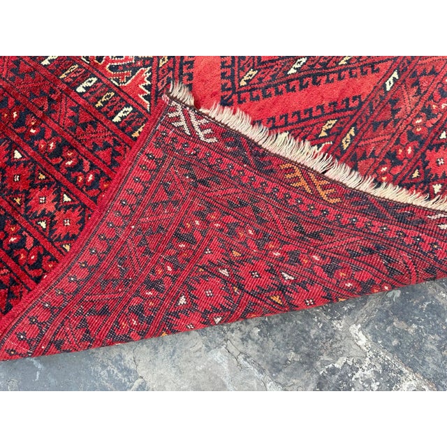 Red Hand Knotted Vintage Turkomen Qunduzi Rug For Sale - Image 8 of 8