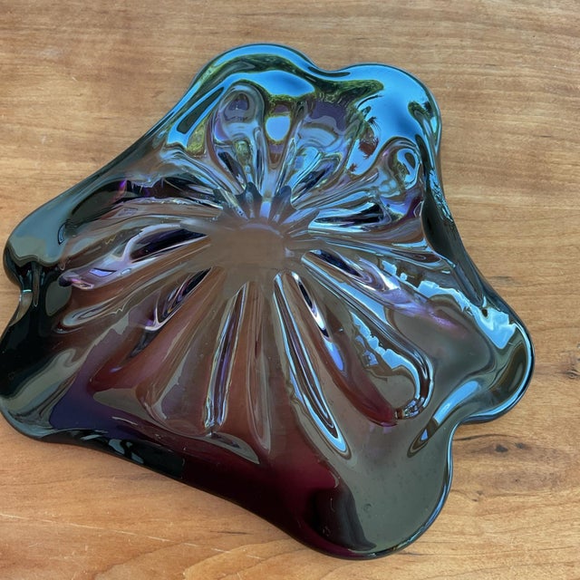Glass Vintage Mid Century Murano-Style Italian Art Glass Bowl Purple & Blue 10.5 For Sale - Image 7 of 10