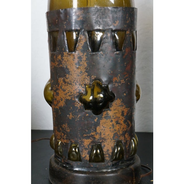 Late 20th Century 2 Rare Frederick Cooper Hand Blown Brutalist Glass Wine Bottle Lamps 42" For Sale - Image 12 of 18