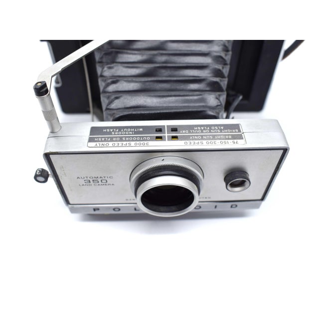 Mid 20th Century Foldable Polaroid Land Automatic Camera Model 350 With Clamshell Cover and Original Leather Shoulder Starp For Sale - Image 6 of 11