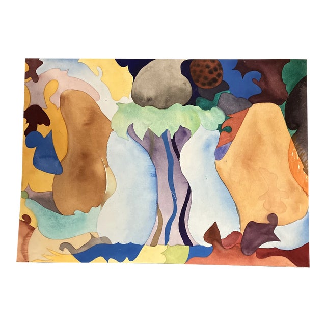 1970’s Vintage Original Organic Abstract Watercolor Painting For Sale