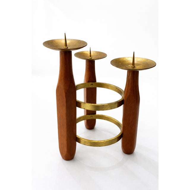 Mid-Century Modern Scandinavian Teak and Brass Circular Candleholder, 1960 For Sale - Image 10 of 10