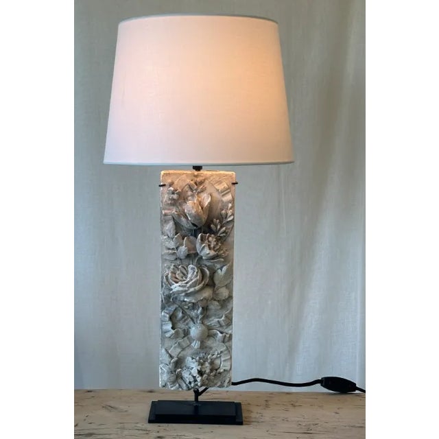 Old French 19th C Plaster mold fragments, made into lamps, newly made black iron stand and newly wired for USA. 23.5H x...