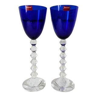 Late 20th Century Baccarat "Vega" Cobalt Blue Rhine Wine Glasses- a Pair For Sale