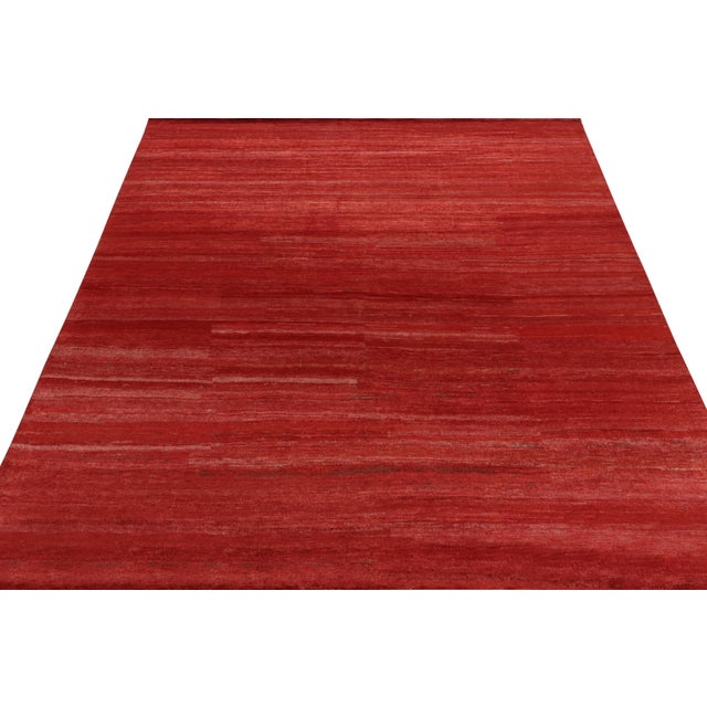 2010s 2010s Rug & Kilim’s Contemporary Rug in Solid Red Striations, Plain Piece For Sale - Image 5 of 7