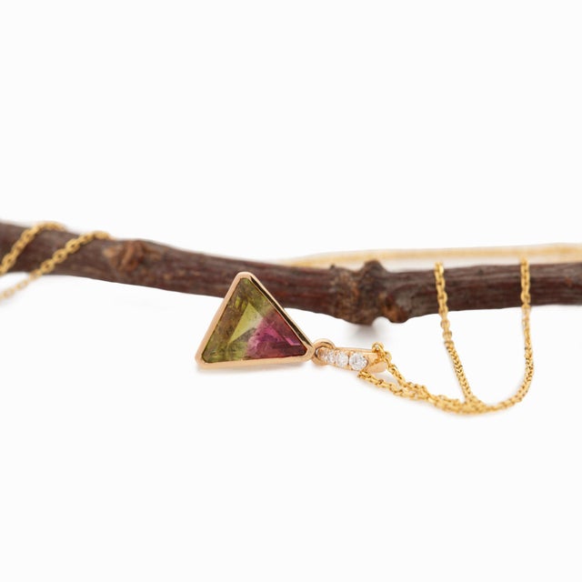 1.4cts Watermelon Tourmaline Pendant With Natural Diamonds: Solid 14k Gold For Sale In Columbus - Image 6 of 10