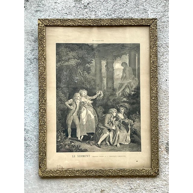 Wood Vintage Fragonard Engraving in Gilt Frame For Sale - Image 7 of 15