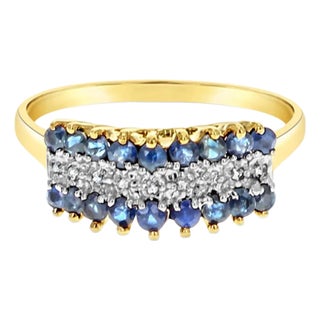 Diamond & Sapphire Ring 10k Yellow Gold, Size 8 For Sale