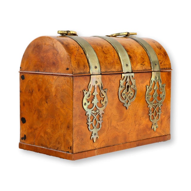 English Antique English Burlwood Box W/ Brass Mounts For Sale - Image 3 of 8