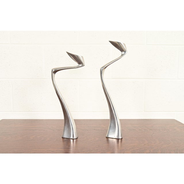 Matthew Hilton Postmodern Aluminum Swan Candlesticks, Pair For Sale - Image 15 of 15