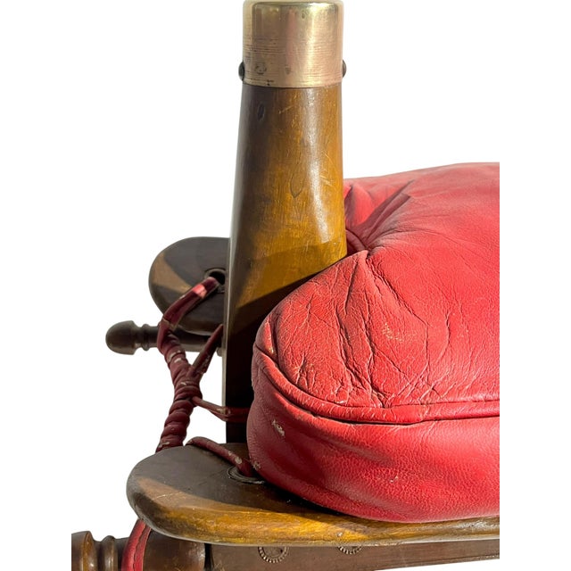 Mid-Century Modern Vintage Camel Saddle Stool With Red Cushion | Folk Art Southwestern Accent Seat For Sale - Image 3 of 18