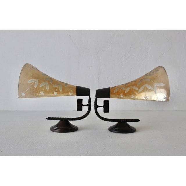Champagne Late 20th Century Mauri Almari Style Champagne Glass Bronze Finish Tea Candle Wall Sconces-a Pair For Sale - Image 8 of 15