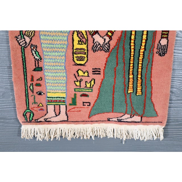 Vintage Egyptian Revival Handwoven Wool Pictorial Carpet Rug Tapestry Wall Hanging Colorful For Sale - Image 4 of 10