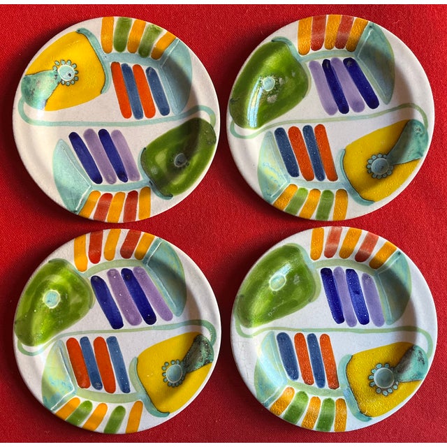 Mid-Century Modern Hand Painted Italian Pottery Plates by Desimone Circa 1960's - Set of 4 For Sale - Image 9 of 9