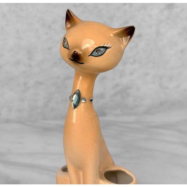 Mid-Century Atomic Siamese Cat Porcelain Vanity Lipstick Holder For Sale - Image 10 of 12